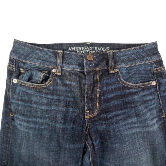 American Eagle Jeans Women 8 31x25 Artist Crop Stretch Low Rise Dark Blue Denim - Picture 5 of 13